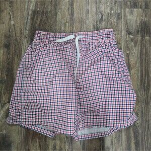 Kanu Red White Blue Gingham Check Swim Trunks Shorts with Mesh Liner Size M